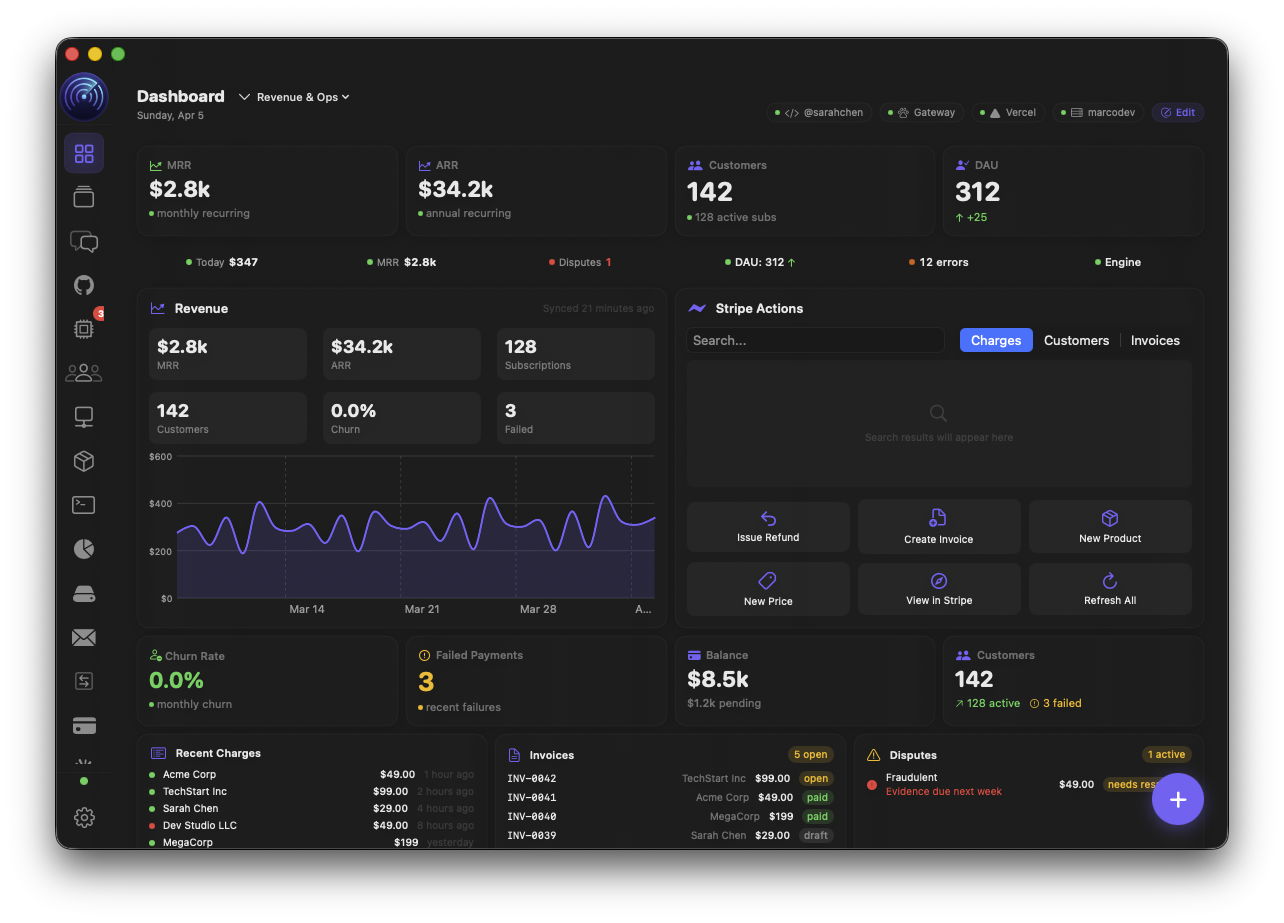 Stripe Integration dashboard screenshot